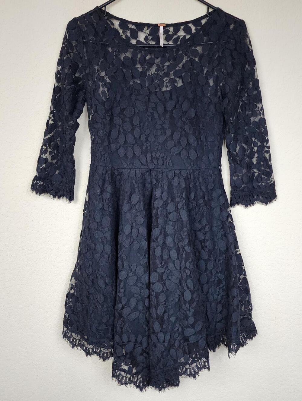 Free People Black Asymmetrical Lace Dress